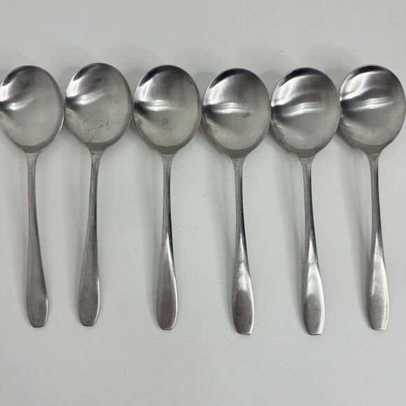 Cooper Bros. Stainless England QUEEN ANNE Set of 6 Place Oval Soup Spoons Gumbo - Picture 2 of 5